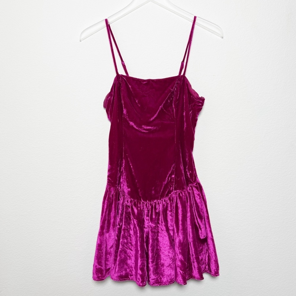 Anthropologie Maeve Pink Basque-Waist Velvet Mini Dress - Picture 3 of 8